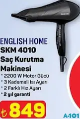 ENGLİSH HOME SKM 4010 SAÇ KURUTMA MAKİNESİ